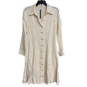 Raquel Allegra Printed Ivory Long Sleeve Button Front Shirt Dress‎